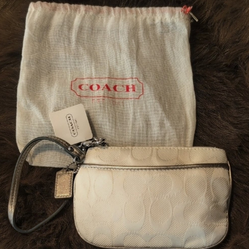 Coach Silver And White Wristlet NWT